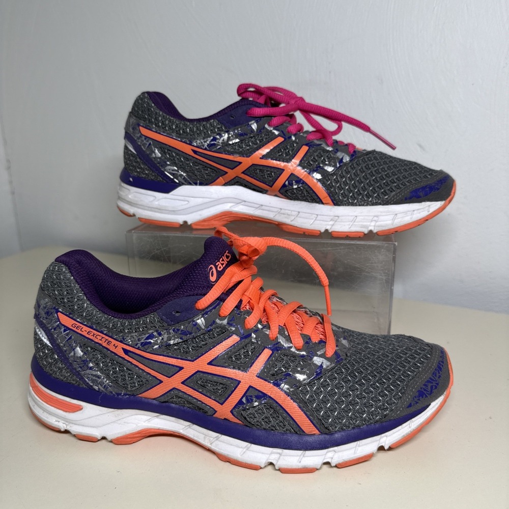 ASICS Gel Excite 4 Running Comfort Shoes Gray Coral Purple T6E8N Women's Size 7
